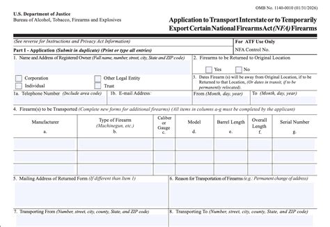 ATF Form 20 – 5320.20 Application to Transport NFA。